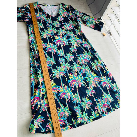 Lulu B Women's Sz XS 3/4 Sleeve Ruffle Bottom Dress Navy Palm - Picture 8 of 12